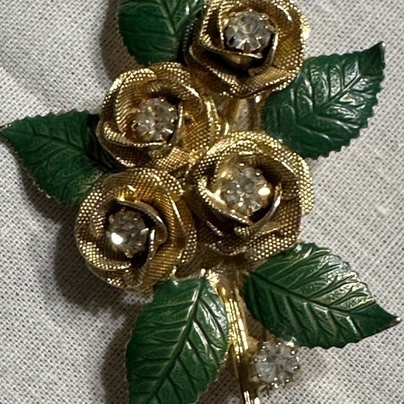Vintage Signed Hobe Flower Mesh Gold tone Rose Brooch Pin - Picture 2 of 7